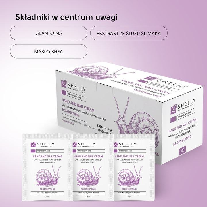 Hand and nail cream with allantoin, snail extract and shea oil Shelly 4 ml x 100 pcs