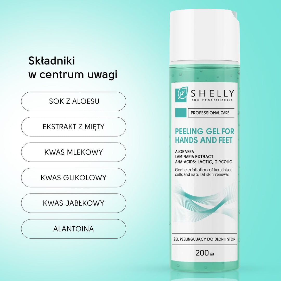 Peeling gel for hands and feet with aloe vera, mint extract and aha-acids Shelly 200 ml