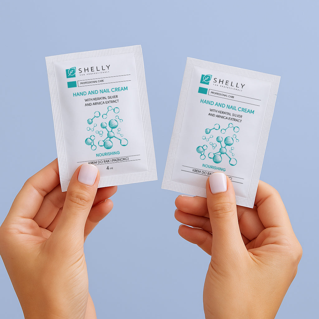 Cream for hands and nails with keratin, silver and arnica extract Shelly 4 ml x 100 pcs