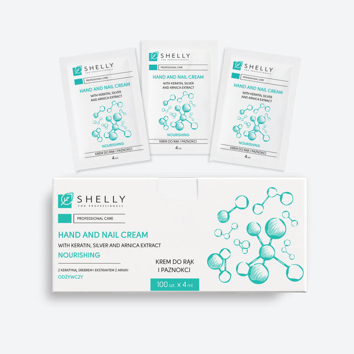 Cream for hands and nails with keratin, silver and arnica extract Shelly 4 ml x 100 pcs
