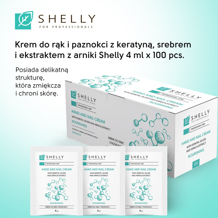 Krem do rąk i paznokci z keratyną, srebrem i wyciągiem z arniki Shelly 4 ml x 100 szt.