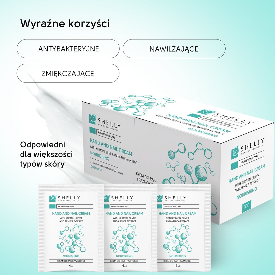 Krem do rąk i paznokci z keratyną, srebrem i wyciągiem z arniki Shelly 4 ml x 100 szt.