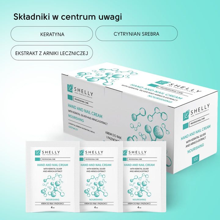 Krem do rąk i paznokci z keratyną, srebrem i wyciągiem z arniki Shelly 4 ml x 100 szt.